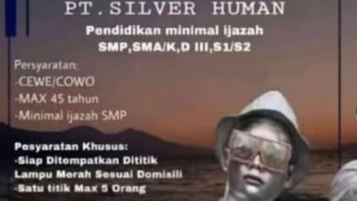 Viral lowongan kerja manusia silver di Makassar.