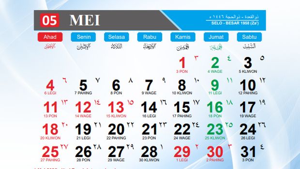 Kalender Mei 2025.