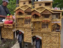 Kreatif! Gerobak Pentol Goreng Ini Berbentuk Rumah Mewah yang Artistik