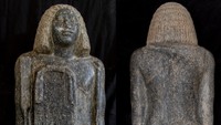 Ditemukan pula patung granit hitam besar berbentuk seorang pria berdiri. Patung ini ditemukan di dalam salah satu ruangan makam. Patung tersebut, yang tingginya 1,17 meter, memiliki nama dan gelar orang tersebut di dadanya. Para peneliti percaya bahwa patung tersebut berasal dari Dinasti ke-26, yang menunjukkan bahwa makam tersebut mungkin telah digunakan kembali di kemudian hari. Foto: (Dokumentasi Kementerian Pariwisata dan Kepurbakalaan Mesir)