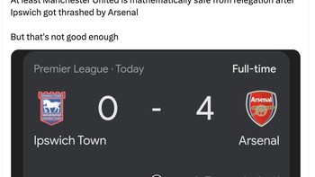 Namun MU secara matematis sudah selamat dari degradasi setelah Ipswich Town dibantai Arsenal. Foto: X.com
