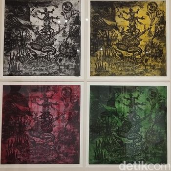 Pameran Seni Marka/ Matriks digelar di Komunitas Salihara, Jakarta Selatan, pada Sabtu (19/4/2025).