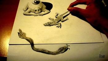 Setelah dilihat lebih dekat, hasil lukisnya tersebut tampak mengambang Foto: Instagram/fredosis.art