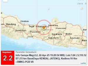 Gempa Darat M 2,2 di Kendal Malam Ini