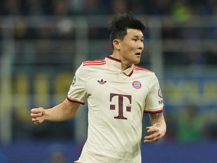 Bayern's Kim Min-jae runs during the Champions League quarterfinals second leg soccer match between Inter Milan and Bayern Munich at the San Siro stadium in Milan, Italy, Wednesday, April 16, 2025. (AP Photo/Antonio Calanni)