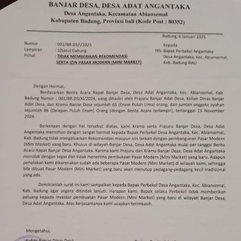 Surat pernyataan warga Desa Angantaka yang menolak pembangunan minimarket berjaringan.