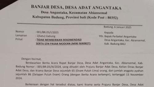 Surat pernyataan warga Desa Angantaka yang menolak pembangunan minimarket berjaringan.