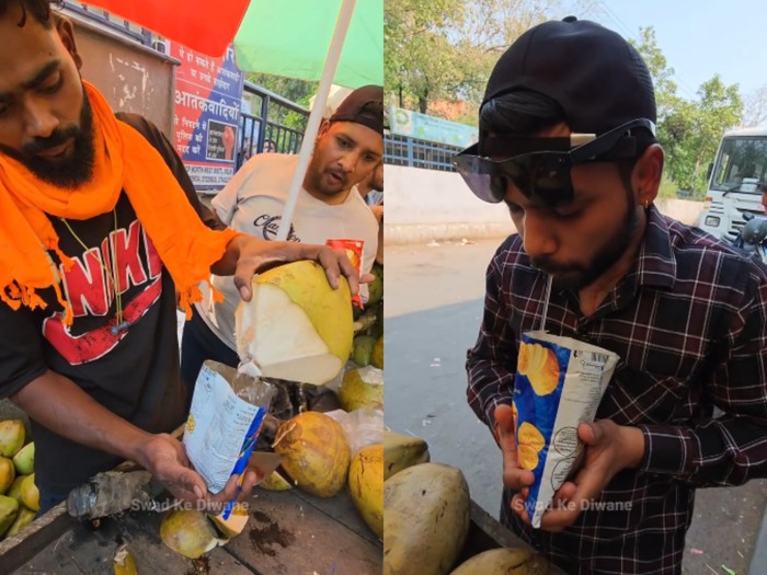 netizen bikin kreasi air kelapa campur keripik kentang yang nyeleneh