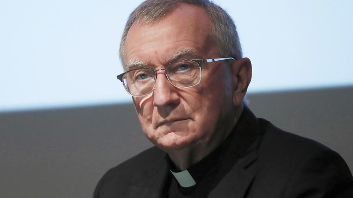 FILE - Cardinal Pietro Parolin attends at the 150th anniversary of the arrival of Catholic missionaries in China from an Italian religious order meeting, in Milan, Italy, on Oct. 3, 2020. (AP Photo/Antonio Calanni)