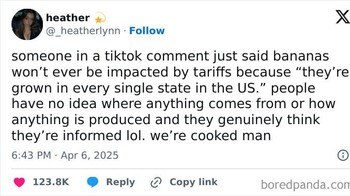 Cuma pisang, aman lah dari kebijakan tarif. Foto: Guillotinesforbillionaires via Bored Panda