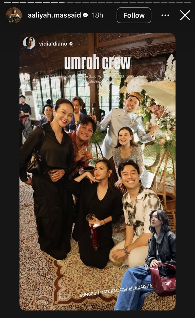 Para rekan artis yang juga merupakan sahabat Aaliyah seperti Mahalini, Rizky Febian, Yura Yunita, dan Vidi Aldiano terlihat hadir dan berfoto bersama. Foto: Instagram/@aaliyah.massaid