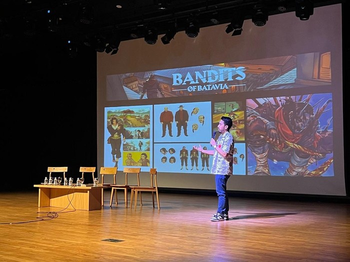 Komikus Bandits of Batavia, Bryan Valenza saat ditemui di talkshow Dari Jakarta ke Cannes di TIM, Jakarta Pusat, pada Rabu (23/4/2025).