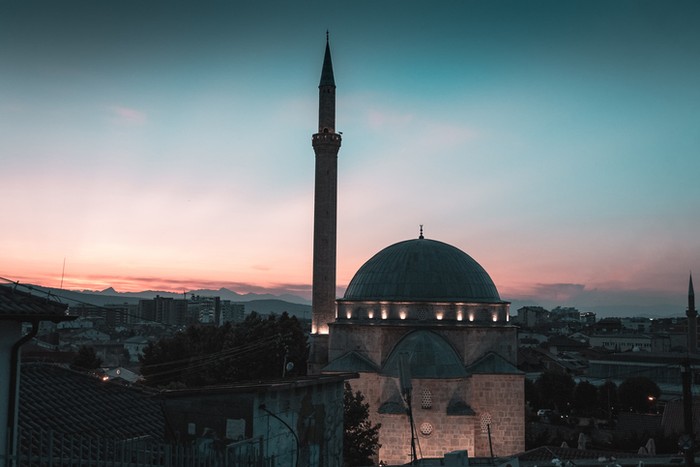 Masjid Sinan Pasha Sinan pasha mosque of Prizren, Kosovo in the evening sunset