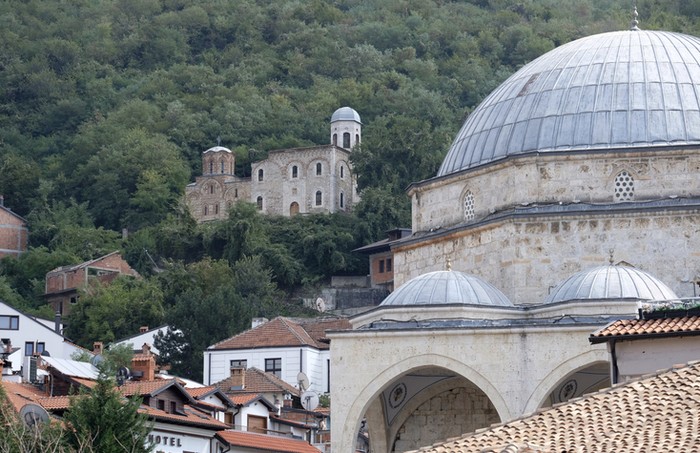 Sinan pasha mosque of Prizren, Kosovo in the evening sunset