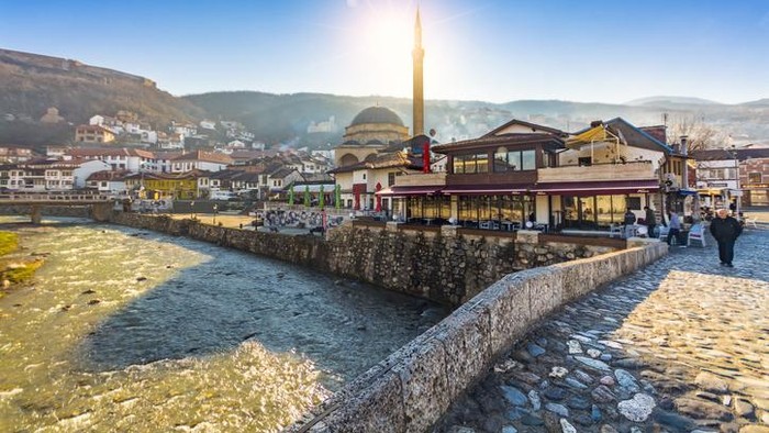 Sinan pasha mosque of Prizren, Kosovo in the evening sunset