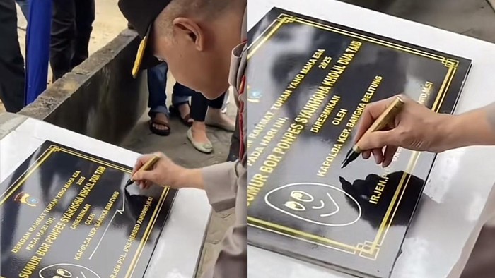 Tangkapan layar video saat Kapolda Babel tanda tangan membubuhkan emoji senyum.