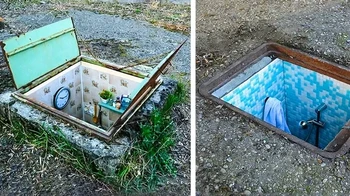 Seorang seniman mengubah lubang got tua menjadi instalasi unik untuk menyoroti tuna wisma. Foto: Instagram @biancoshock via Brightside
