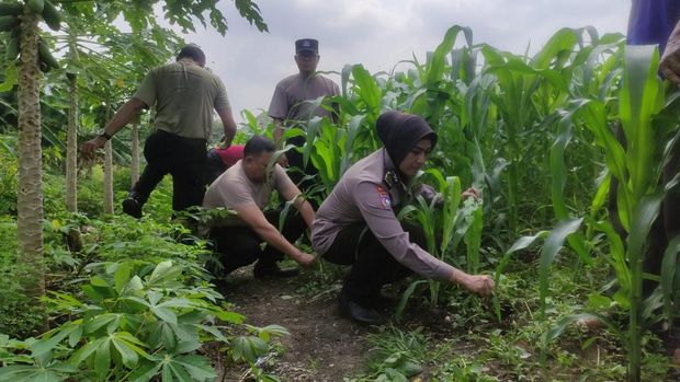 Polisi menanam jagung di lahan dekat Bundaran Waru