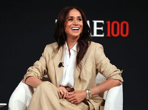 Meghan Markle di Time100 NEW YORK, NEW YORK - APRIL 23: Meghan, Duchess of Sussex, speaks onstage during the 2025 TIME100 Summit at Jazz at Lincoln Center on April 23, 2025 in New York City. (Photo by Jemal Countess/Getty Images for TIME)