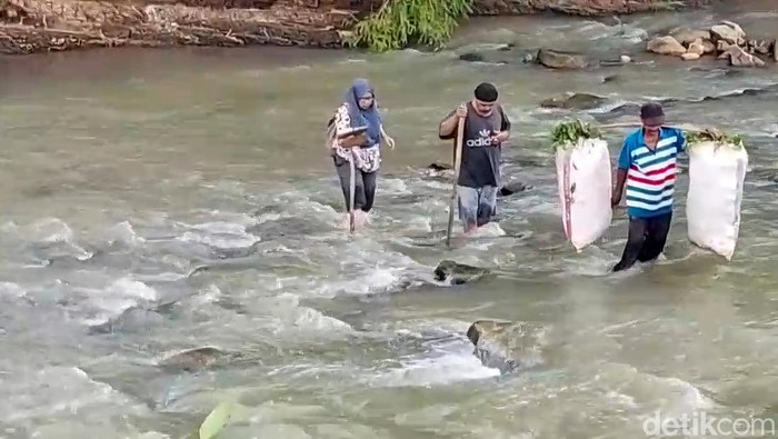 Perjuangan Guru dan Siswa Menyebrangi Sungai Cikaso