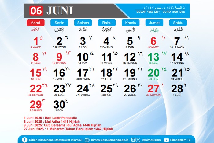 Kalender Juni 2025.