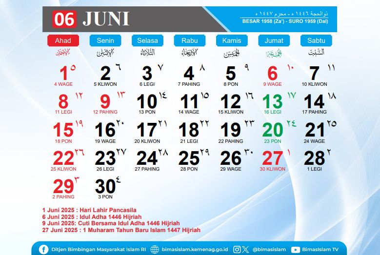 Kalender Juni 2025.