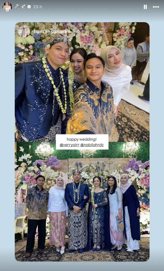 Acara resepsi pernikahan ramai dihadiri oleh keluarga dan para kerabat. Dihiasi bunga dengan warna-warna pastel, dekorasi di pernikahan Nabilah terlihat semakin berwarna. Foto: Instagram/@nabilahrdz