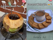 Racikan Teh Susu Campur Air Kelapa, Dimasak Langsung Pakai Batok