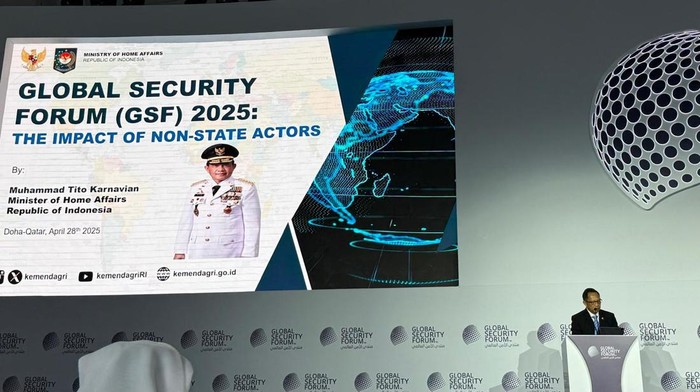Menteri Dalam Negeri Tito Karnavian menjadi pembicara di Global Security Forum di Qatar, Selasa (29/4/2025).