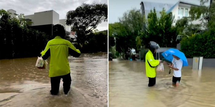 Demi Antar Makanan Pelanggan, Pengemudi Ojol Rela Terjang Banjir