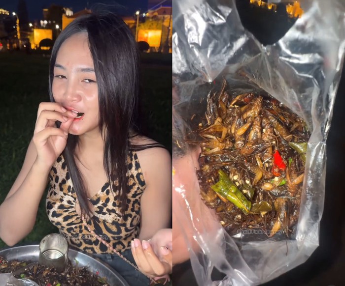 Penjual Jangkrik Goreng di Kamboja Ini Cantiknya Bikin Salah Fokus!