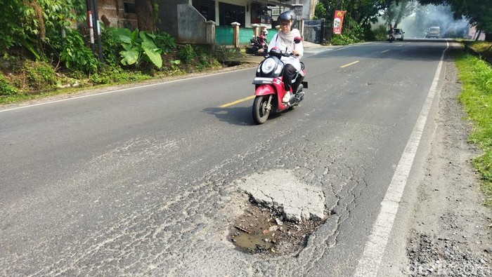 Jalan nasional Serang-Pandeglang berlubang (Aris Rivaldo/detikcom)