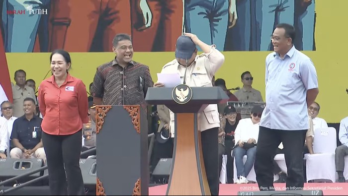 Presiden Prabowo Subianto dalam perayaan Hari Buruh di Monas (Youtube Setpres)