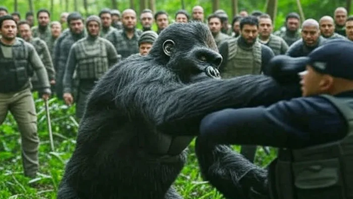 Gorilla vs 100 manusia.