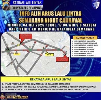 Info pengalihan arus lalu lintas saat Semarang Night Carnival 2025 di Kota Semarang.