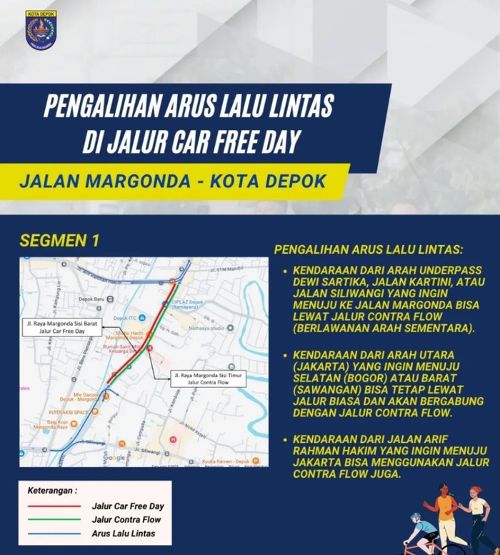 Rekayasa lalin Jalan Margonda Depok saat Car Free Day Minggu, 4 Mei 2025.