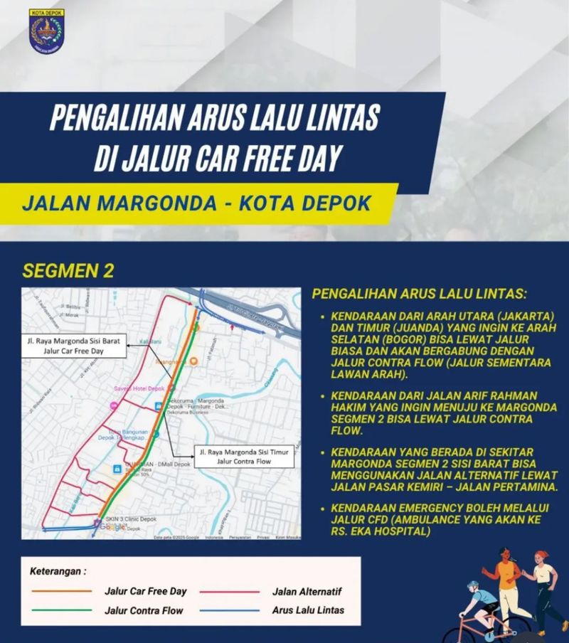 Rekayasa lalin Jalan Margonda Depok saat Car Free Day Minggu, 4 Mei 2025.
