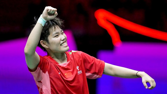 XIAMEN, CHINA - MAY 04: Huang Dongping and Feng Yanzhe (not in the picture) of China celebrate after the Mixed Doubles Final match against Seo Seung-jae and Chae Yoo-jung of South Korea on day eight of the BWF Sudirman Cup Finals 2025 at Fenghuang Gymnasium on May 4, 2025 in Xiamen, Fujian Province of China. (Photo by Xiao Tao/VCG via Getty Images)