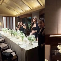 Acara bridal shower juga dirayakan dengan dinner bersama para sahabat. Terlihat para sahabat kompak kenakan pakaian berwarna hitam, sementara Luna, calon pengantin, kenakan busana berbeda warna putih. Foto: Instagram/@lunamaya