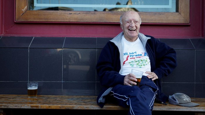 Skateboarder Juanjo Albizu, 88, prepares to drop into a bowl at the Etxebarria Skatepark in Bilbao, Spain, December 16, 2024. REUTERS/Vincent West REFILE - CORRECTING SURNAME FROM URBIZU TO ALBIZU.
