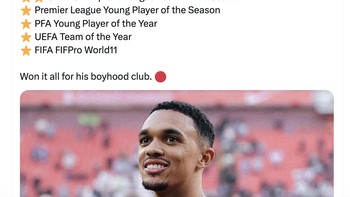 Rentetan piala yang sudah diraih TAA bersama Liverpool. Foto: X.com