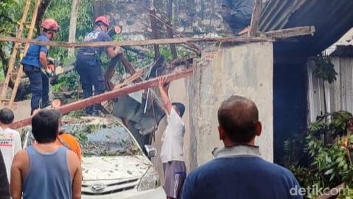 Evakuasi pohon tumbang oleh tim gabungan di Kadibolo, Wedi, Klaten, Selasa (6/5/2025).