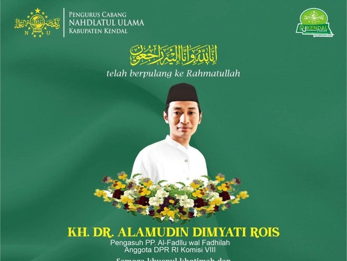 Kabar duka, anggota DPR RI Alamuddin Dimyati Rois meninggal dunia di RS Budi Rahayu, Pekalongan, Selasa (6/5/2025) pagi.