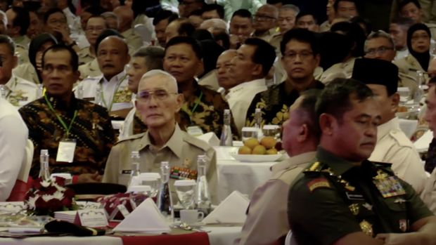 Prabowo hadiri halalbihalal purnawiranan TNI-Polri. (Dok. YouTube Setpres)
