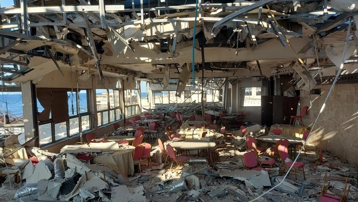 Debris litters the interior of the damaged Al Salam Restaurant in Gaza City, Gaza, February 1, 2025.    Al Salam Restaurant/Handout via REUTERS    THIS IMAGE HAS BEEN SUPPLIED BY A THIRD PARTY. MANDATORY CREDIT