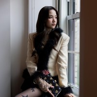 Atasan rancangan Alessandro Michelle itu dipadu rok melantai berbelahan tinggi dan stocking bunga mawar. Foto: Instagram @srchafreen