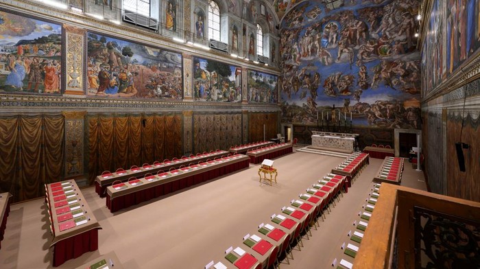 A view of the Sistine Chapel ahead of the conclave to elect the next pope at the Vatican, May 6, 2025. Vatican Media/Handout via REUTERS    THIS IMAGE HAS BEEN SUPPLIED BY A THIRD PARTY