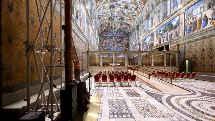 A view of the Sistine Chapel ahead of the conclave to elect the next pope at the Vatican, May 6, 2025. Vatican Media/Handout via REUTERS    THIS IMAGE HAS BEEN SUPPLIED BY A THIRD PARTY