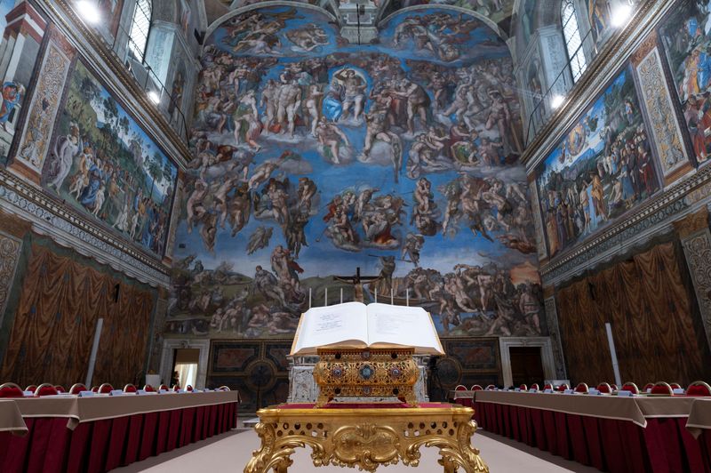 A view of the Sistine Chapel ahead of the conclave to elect the next pope at the Vatican, May 6, 2025. Vatican Media/Handout via REUTERS    THIS IMAGE HAS BEEN SUPPLIED BY A THIRD PARTY