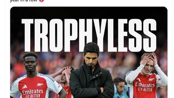 Arsenal kembali tanpa trofi musim ini. Foto: X.com
